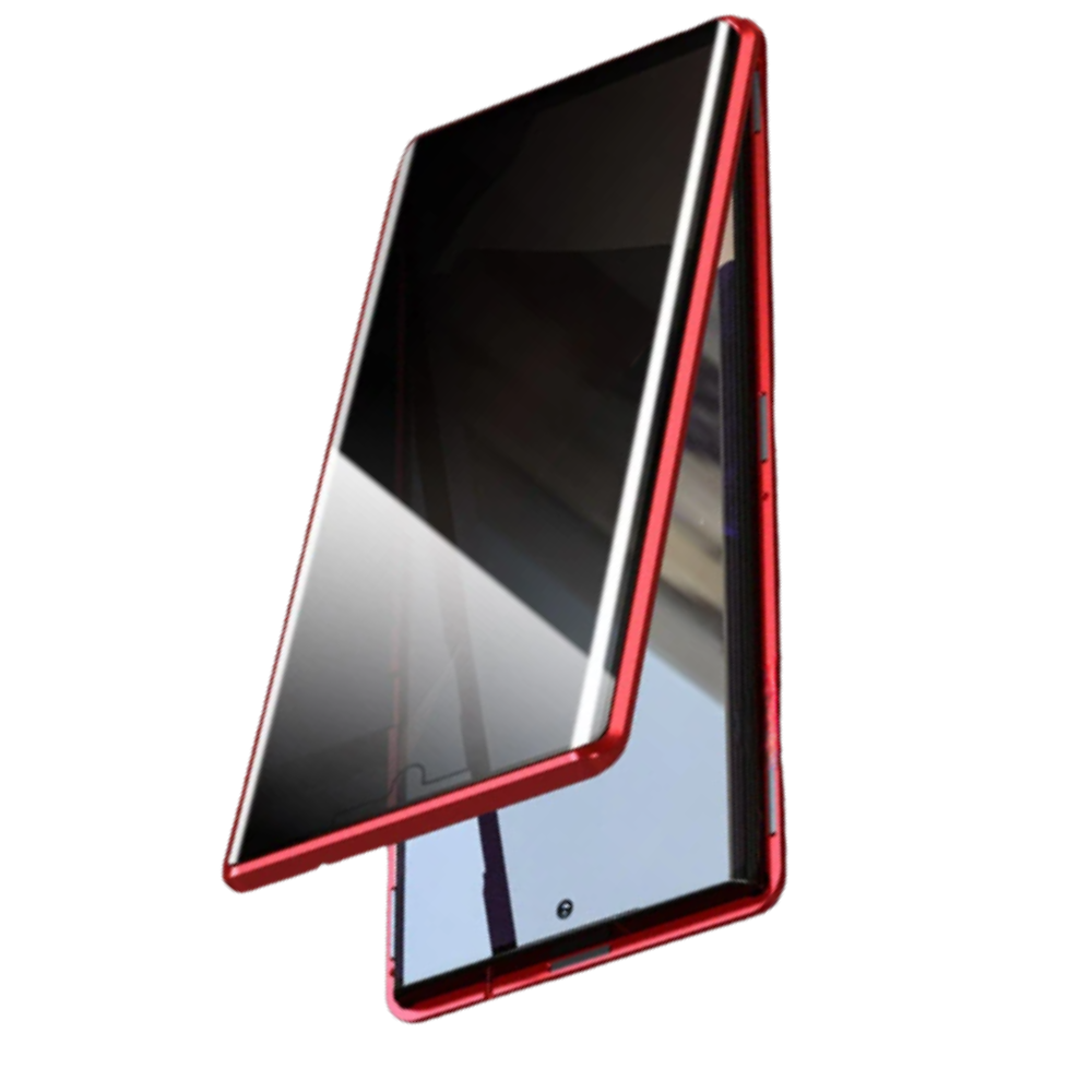 Capinha de telefone Samsung com vidro de privacidade vermelho da Tvcmall, protegendo a tela contra olhares indiscretos.