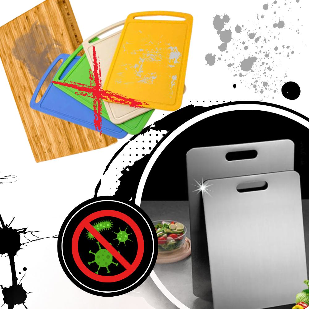Tábua de corte em titânio resistente a riscos da marca Ametoys, superfície durável e ideal para utensílios de cozinha.