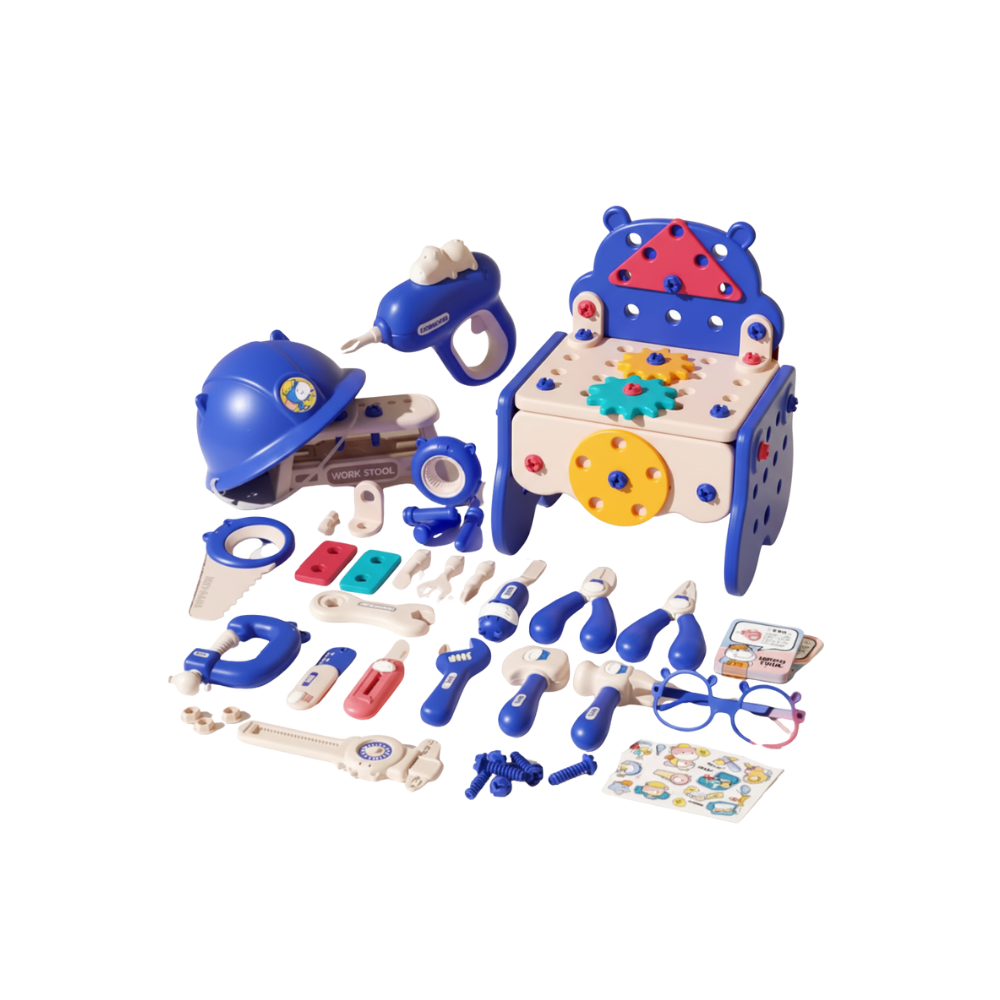 Puzzle de parafusos com caixa de ferramentas Hibro, brinquedo de imitação de bricolagem para crianças, 92 peças.