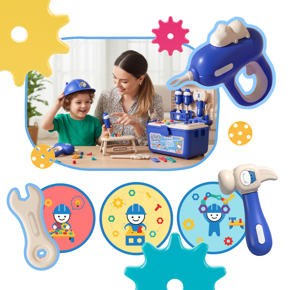 Brinquedo de encaixe de parafusos Hibro com caixa de ferramentas de brinquedo para crianças, brinquedo de imitação de bricolagem