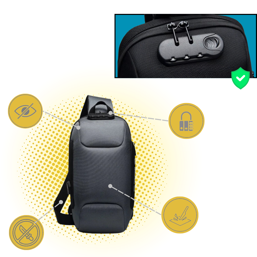 Bolsa tiracolo antivól com compartimentos seguros, marca Shapeueng, ideal para manter seus pertences protegidos e organizados.
