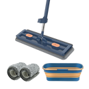 Mop de limpeza plano com balde de plástico azul para espremedor automático, ideal para limpeza doméstica eficiente.
