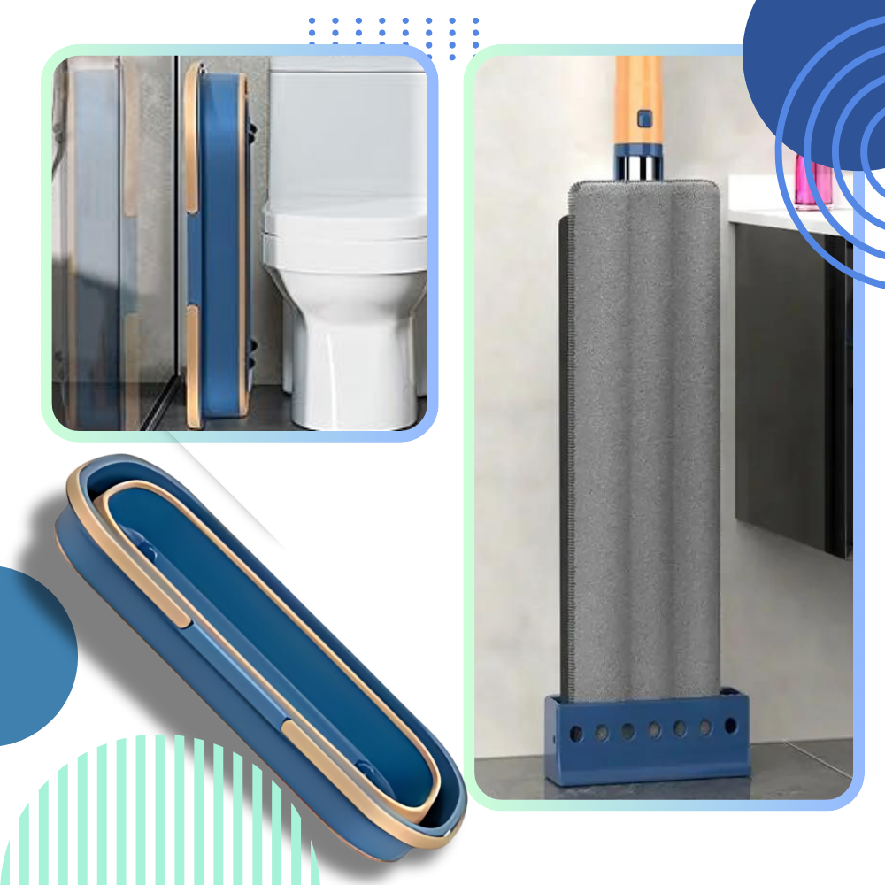 Paninho de chão com balde de espremedor automático da Simpli-Magic, fácil de armazenar e ideal para limpeza doméstica eficiente.