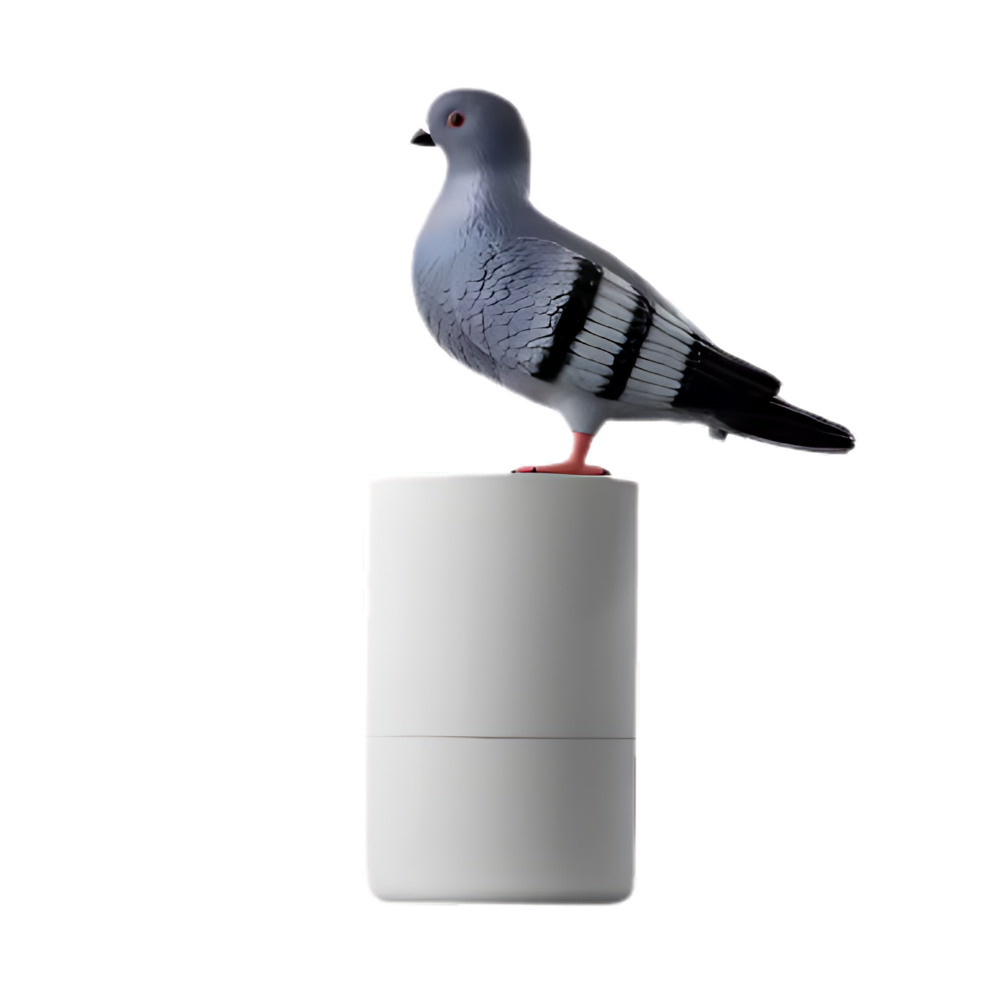 Dispenser automático de sabonete em forma de pombinho preto da Jsaert, com sensor para uso higienizado e moderno.