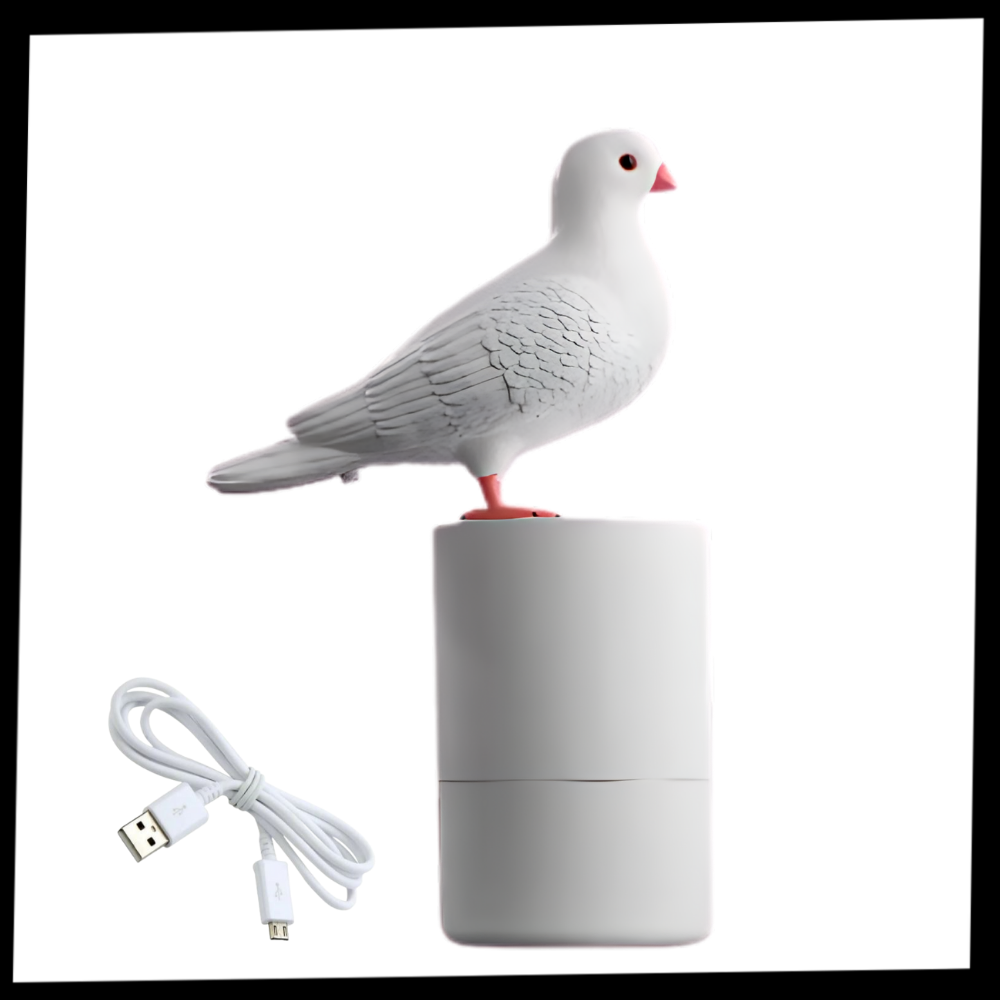 Distributeur de sabonete automático em forma de pombo da Jsaert, com sensor e design detalhado em embalagem.