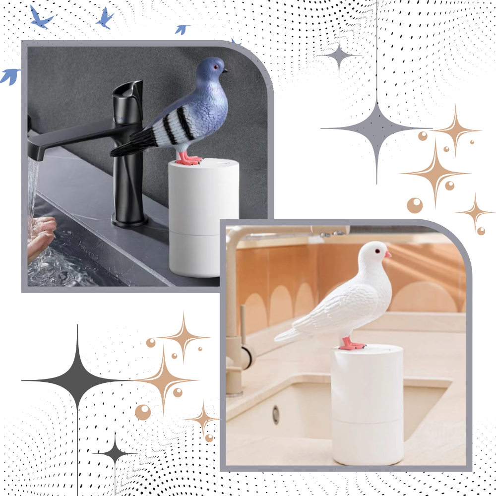 Distributeur de savon automatique en forme de pigeon de la marque Jsaert, avec capteur sensor pour distribution hygiénique.