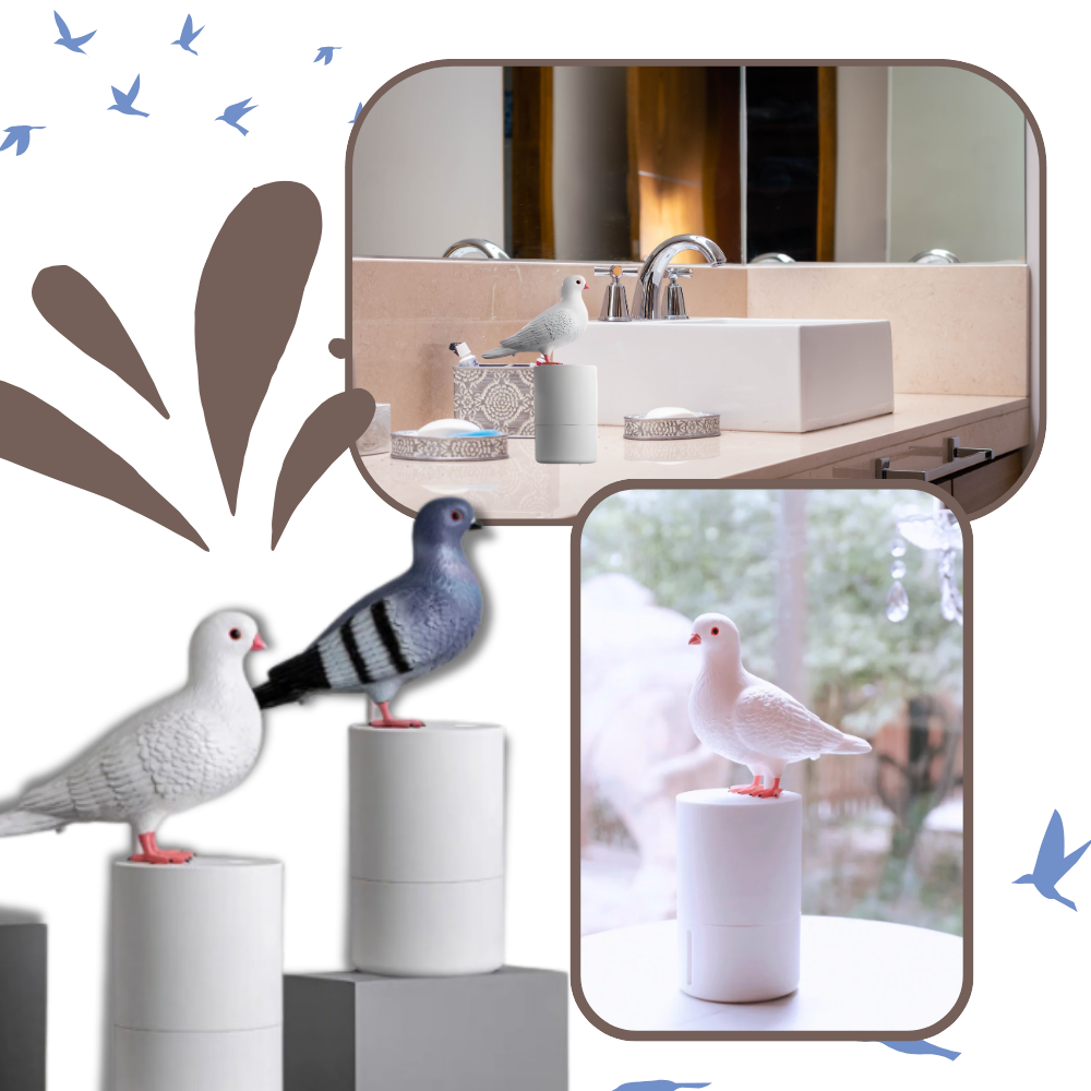 Distributeur de savon automático em forma de pombo da Jsaert, com sensor para uso sem toque, em design de pombo branco.