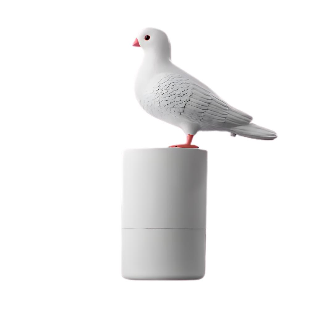Distributeur de savon automático em forma de pombo branco da Jsaert, com sensor para uso sem toque.