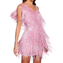 Robe pink com decote V e detalhes de paetês, estilo slip, da marca Mianht, ideal para ocasiões especiais.