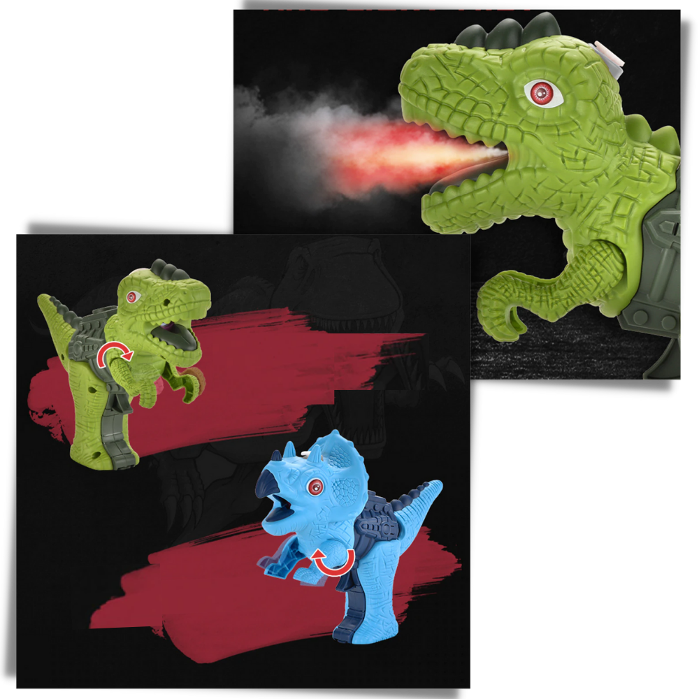 Figurinha de dinossauro crache fogo da Sesaver, brinquedo de coleção com detalhes verdes e expressão animada.
