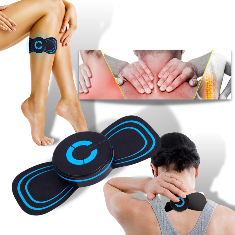 Mini massageador elétrico para pescoço da marca Setoy, dispositivo portátil para relaxamento muscular e alívio de tensões.