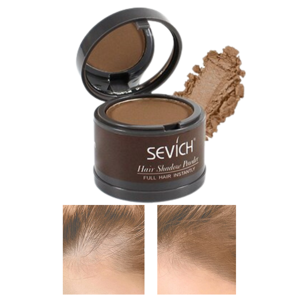 Poudre dissimulatrice de ligne de cheveux Sevich, tonalidade castanho claro, para disfarçar linhas capilares visíveis.