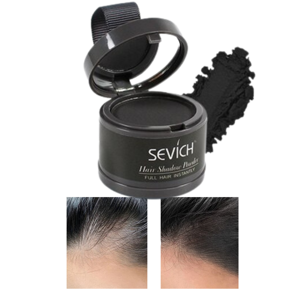 Poudre dissimulatrice de ligne de cheveux Sevich, cosmétique, tonalité brun clair, texture de poudre pour camoufler la ligne capillaire.
