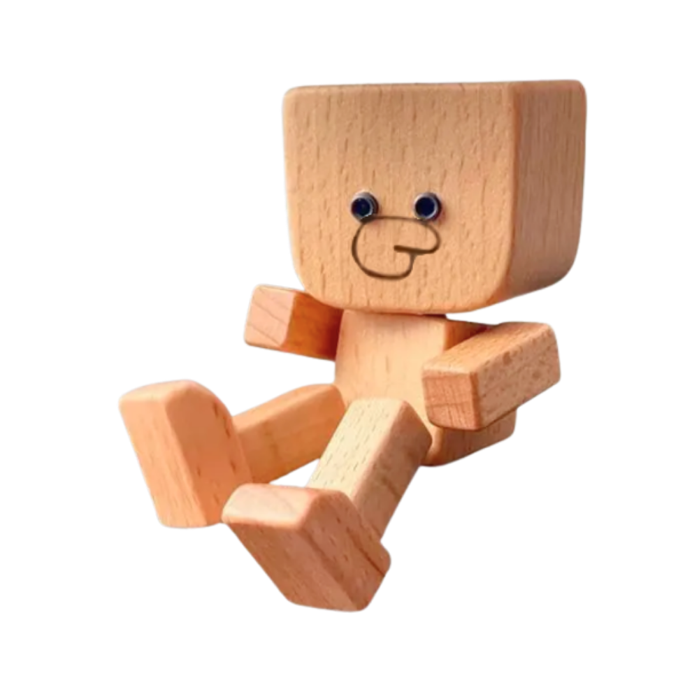 Figurinha móvel de homem em madeira da Frcolor, com cabeça oscilante e expressão divertida, ideal para decoração de mesa.