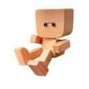 Boneco de madeira com cabeça balançante e rosto achatado, figurine artesanal da marca Frcolor, para decoração ou coleção.