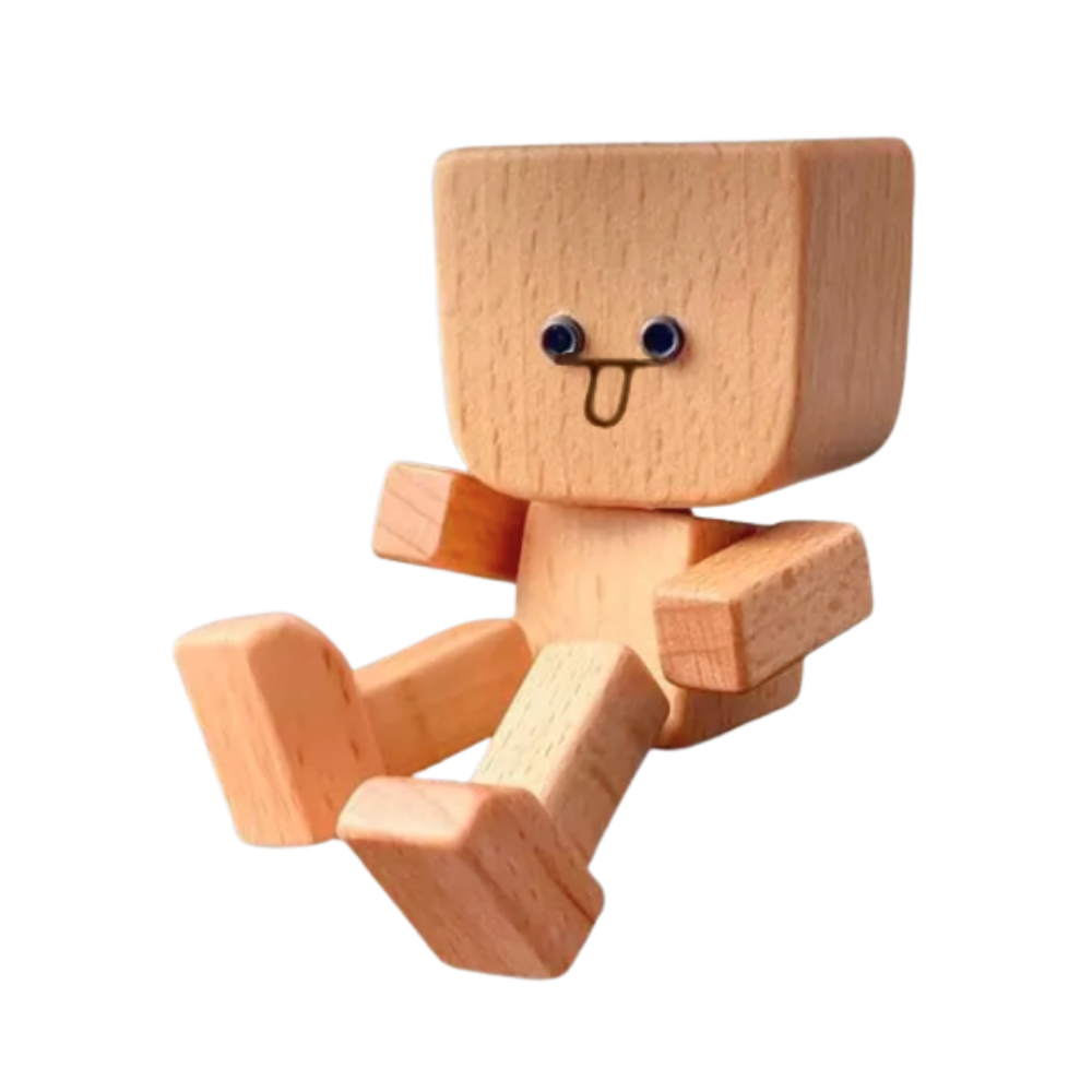 Figura de mobile de homem em madeira da Frcolor, figurinha divertida com cabeça balançando e língua de fora.