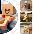 Figurinha móvel de madeira de um homem, estilo bobblehead, da marca Frcolor, com expressão divertida e detalhes artesanais.