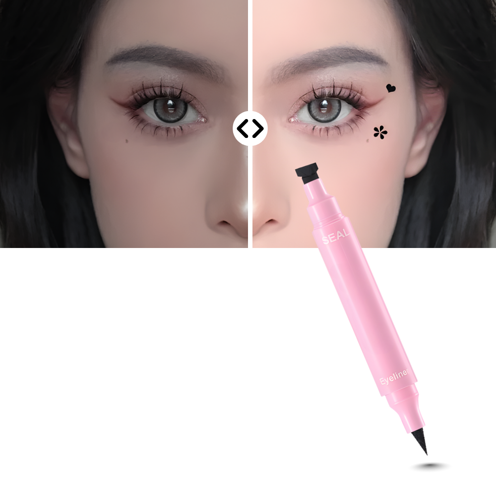 Eyeliner duplo com tampas de motivos florais, produto de cosméticos da marca Shangqer, com design elegante e funcional.