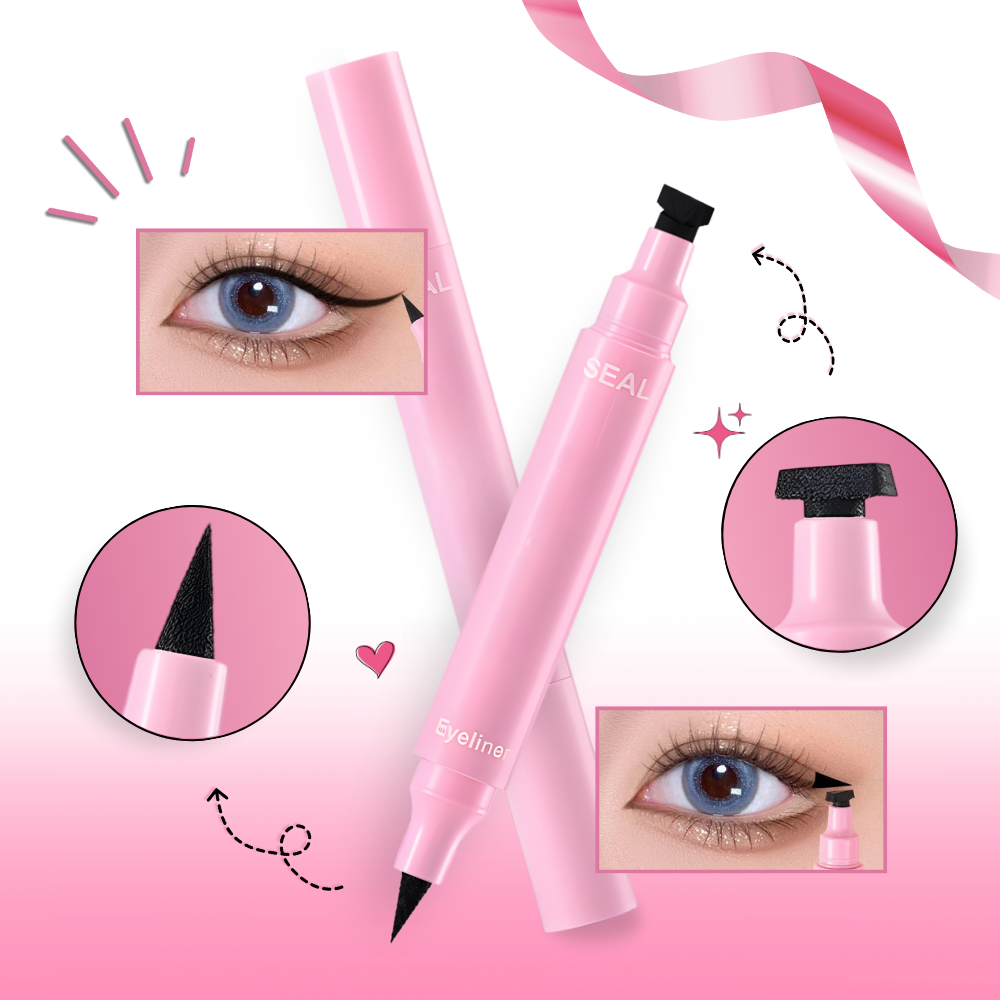 Eyeliner duplo com tampões de motivos da marca Shangqer, cosméticos com design floral para olhos marcantes.