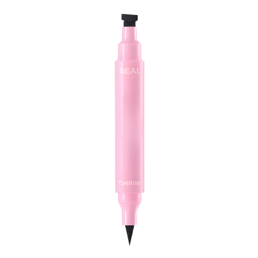 Eyeliner duplo com duas pontas e tampões de motivos, produto cosmético da marca Shangqer para olhos.