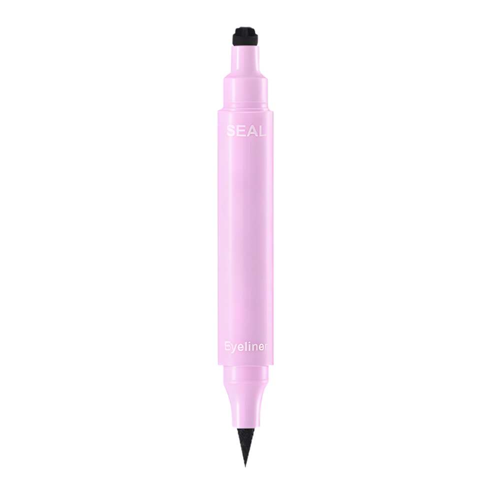 Eyeliner duplo com duas pontas e tampas com motivos florais, produto cosmético da marca Shangqer, para maquiagem de olhos.