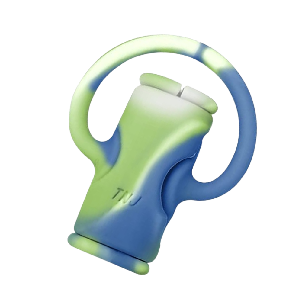 Enrouleur de câble em silicone 2 em 1 da Shaperme, gestão de cabos azul e verde, organizado e resistente.