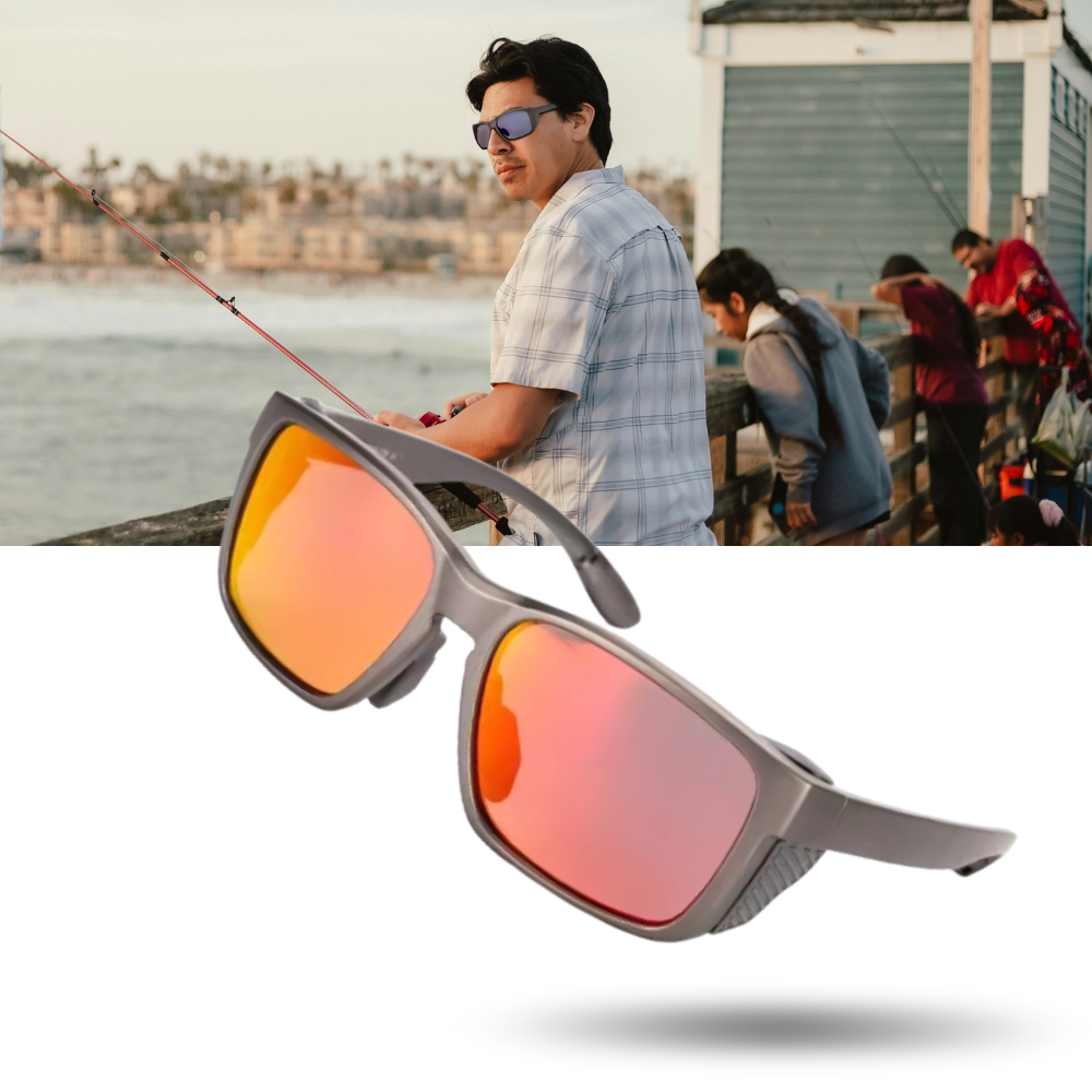 Óculos de sol polarizados Fitags para pesca, com lentes que reduzem reflexos e melhoram a visibilidade em ambientes ao ar livre.