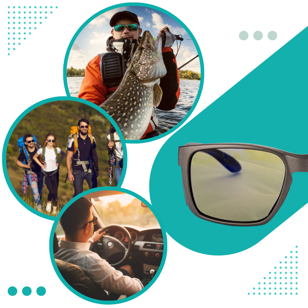 Óculos de sol polarizados Fitags para pesca, com armação resistente e lentes que reduzem reflexo na água.