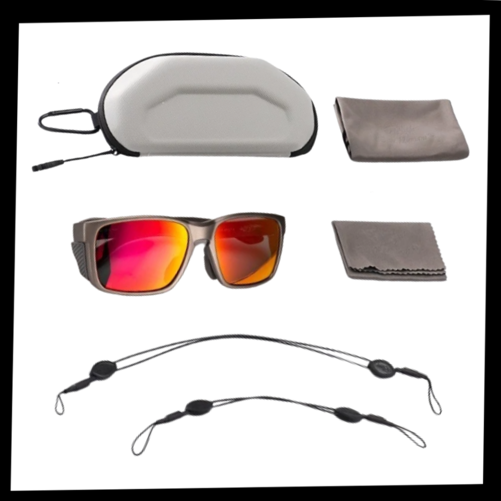 Óculos de sol Fitags com lente polarizada para pesca, proteção contra reflexos e visão clara em ambientes externos.