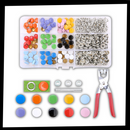 Conjunto de botões de pressão com pinça para artesanato criativo, marca Sharplace, inclui diversos botões e ferramenta de aplicação.