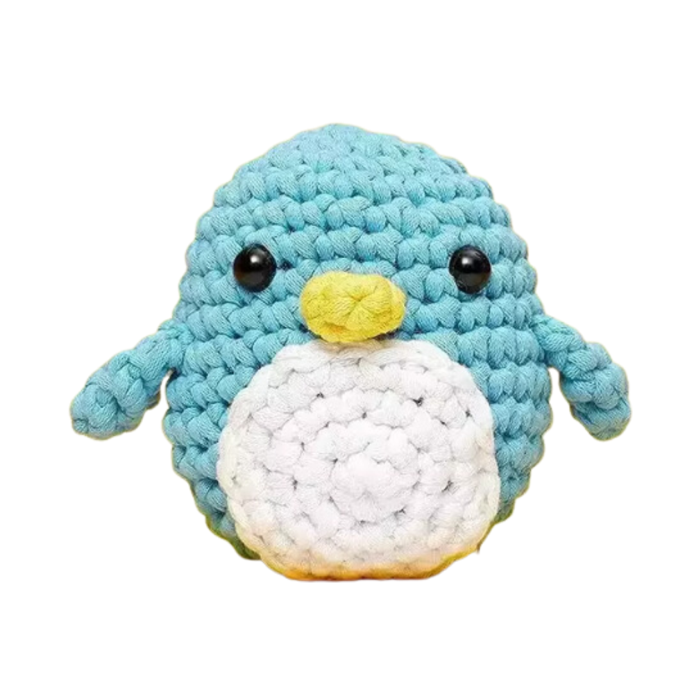 Kit de crochê criativo de animais para iniciantes da Sharplace, com exemplos de pingüim e outros personagens fofos.