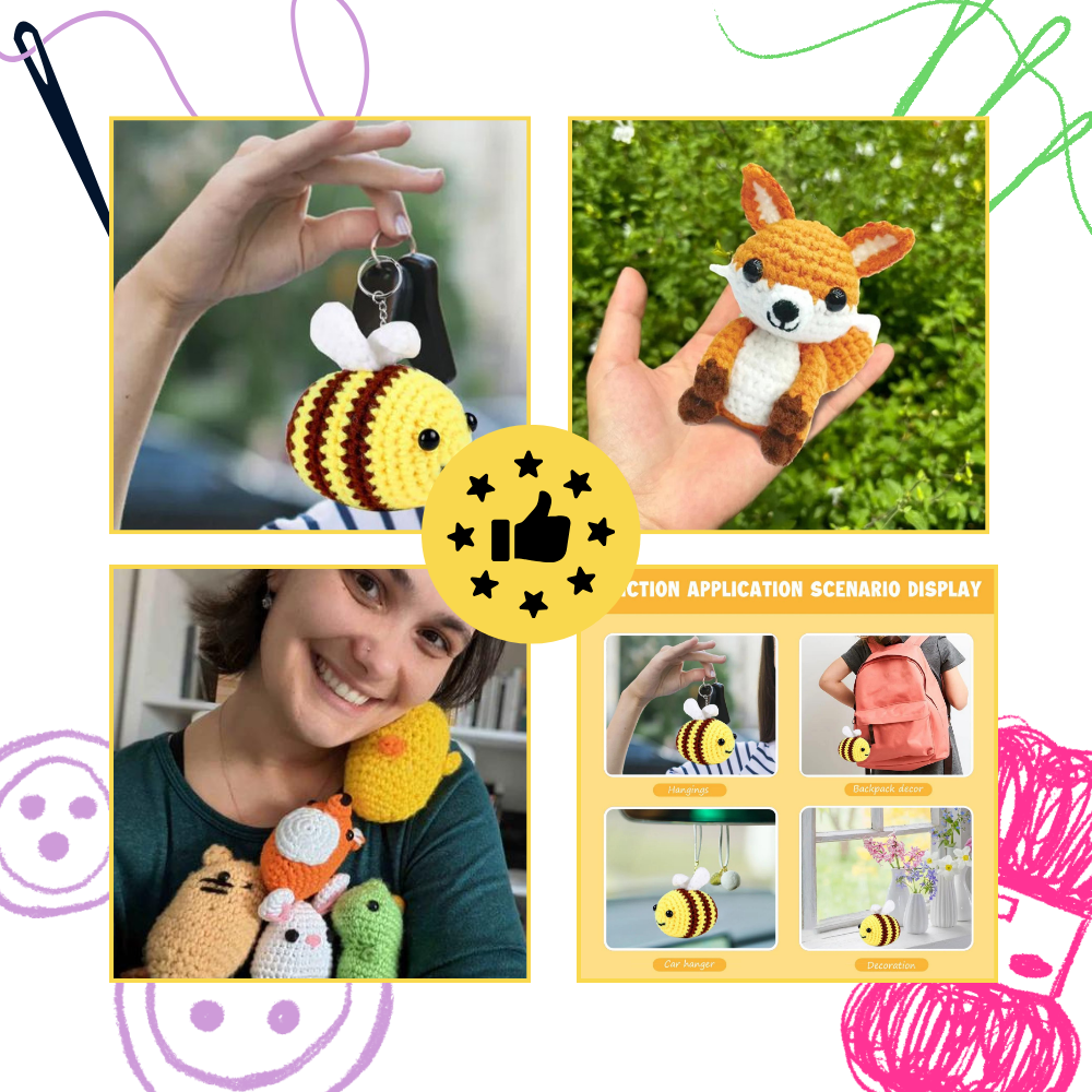 Kit de crochê criativo Sharplace com animais, ideal para iniciantes, incluindo peças de pingüim e materiais de artesanato.