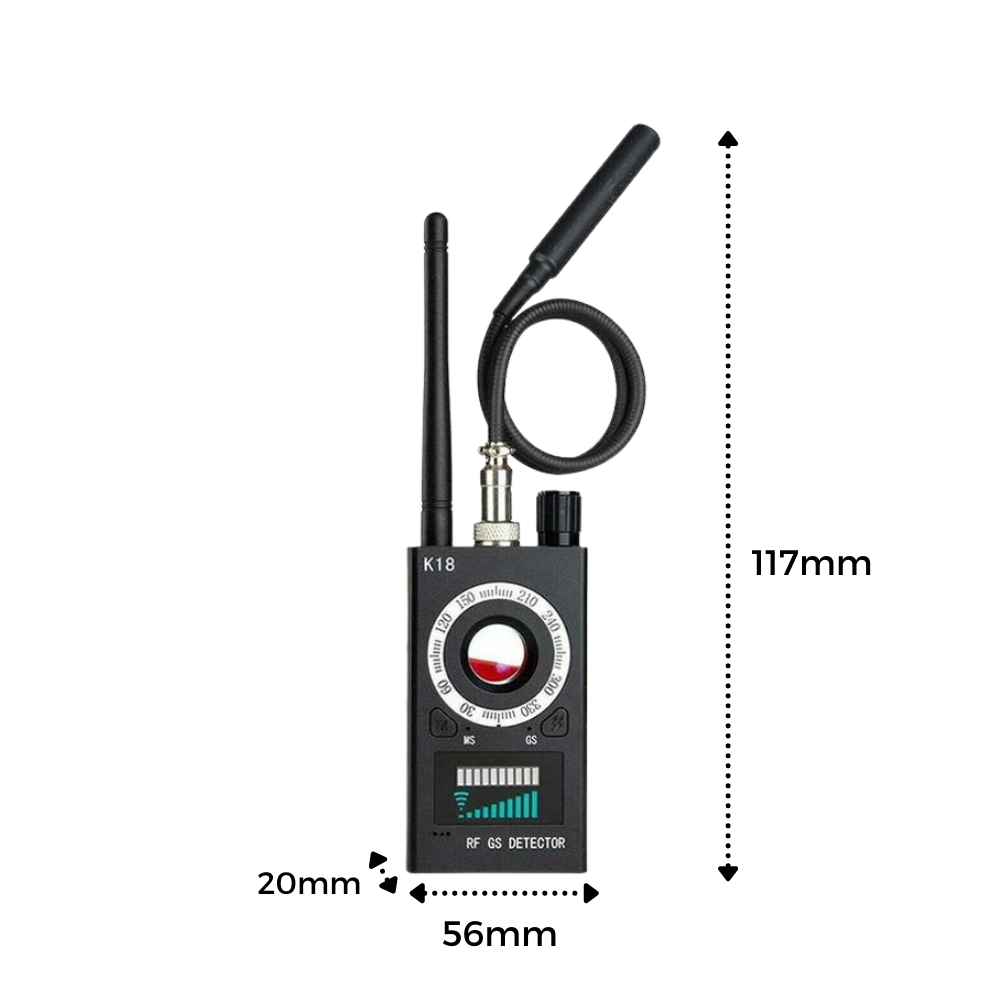 Traceur GPS Sherry com detectores de radiofrequências, mostrado em imagem com dispositivo compacto e tela de controle.