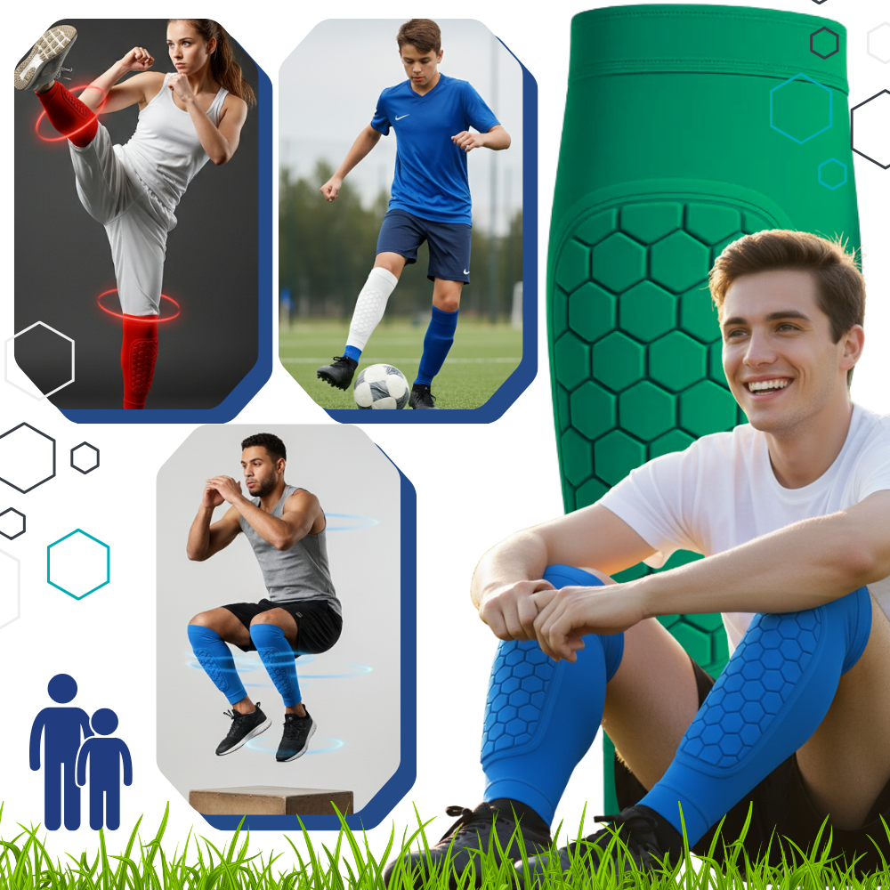 Manguito de compressão para canela de futebol da marca Popvcly, ideal para suporte durante jogos e treinos.
