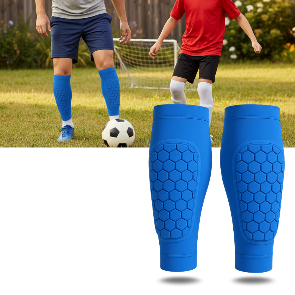Manchon de compressão para tíbia de futebol da marca Popvcly, tecido ajustado e confortável para proteção e suporte.