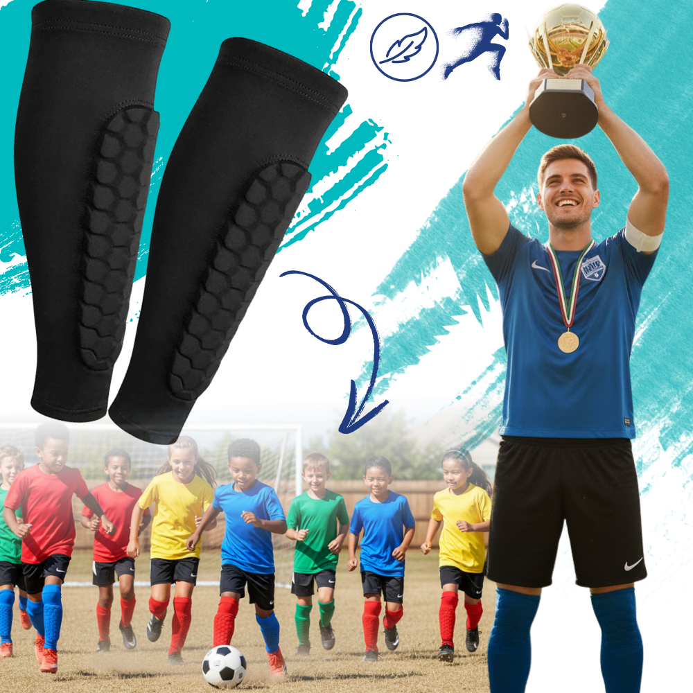 Cotoveleira de compressão para canelite de futebol da marca Popvcly, protege e apoia o tibia durante jogos e treinos.