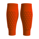 Manchon de compressão para tíbia da marca Popvcly, proteção esportiva de futebol na cor laranja, disponível em tamanhos XS a XL.