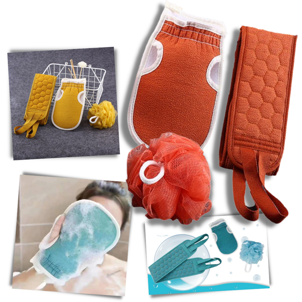 Conjunto de cosméticos Shineking Splish Splash com frascos amarelos para banho e cuidados pessoais.