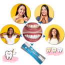 Produto de cuidados bucais Shiusina, fórmula suave para clareamento dental, com embalagem e tubo de creme dental visíveis.