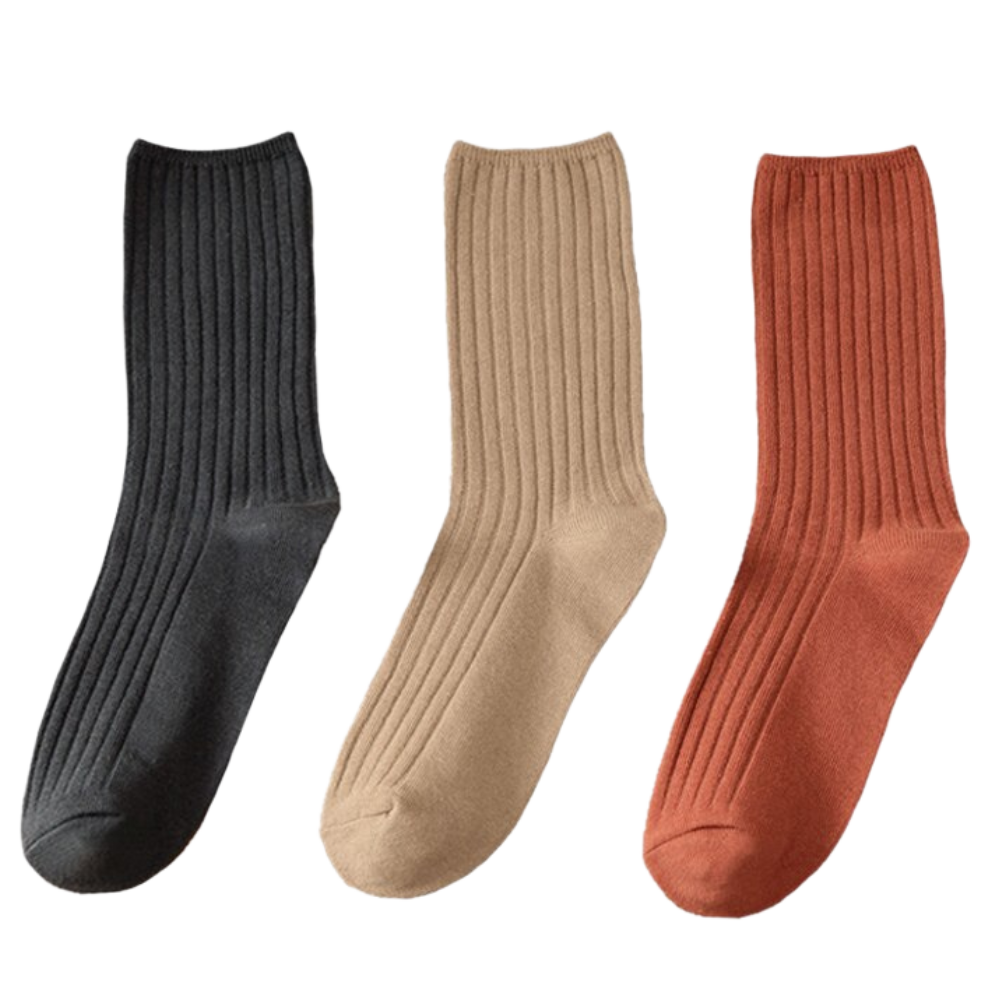 Conjunto de 3 pares de meias de algodão com ribana, cores creme, preto e marrom, para mulheres, da marca Sierra Socks.