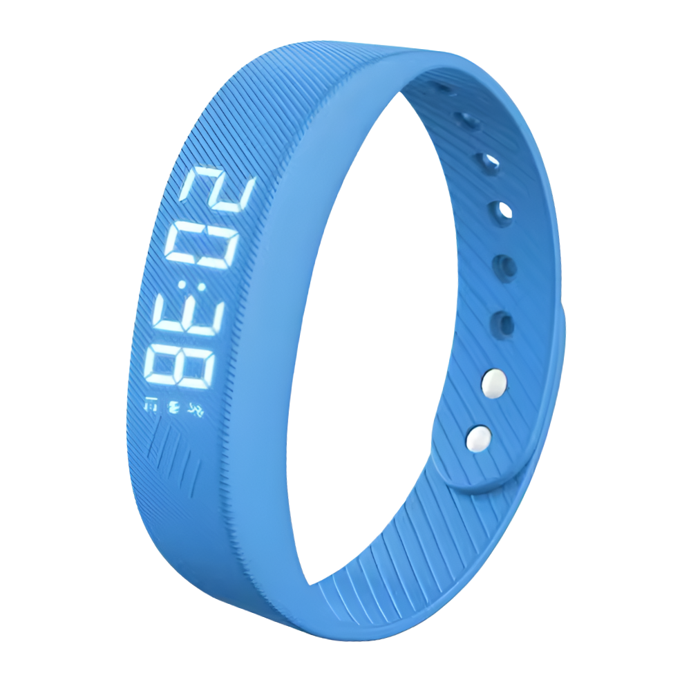 Pulseira relógio silenciosa Arlohe com alarme de despertar, mostrador azul, design discreto e confortável para uso diário.