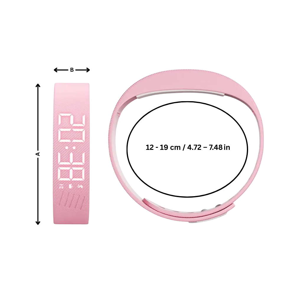 Pulseira despertador silenciosa da marca Arlohe, com funções de alarme discreto e design compacto para uso confortável.