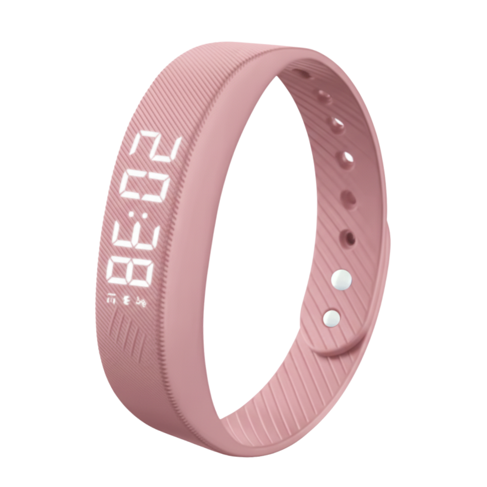 Relógio de pulso silencioso da marca Arlohe, com alarme de despertar discreto em pulseira rosa.