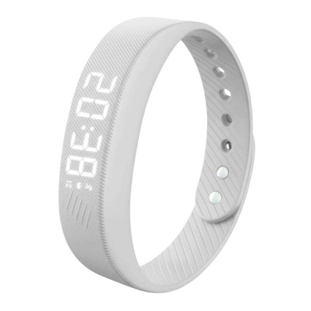 Relógio de pulso silencioso da marca Arlohe com despertador, pulseira branca e design discreto para acordar de forma suave.
