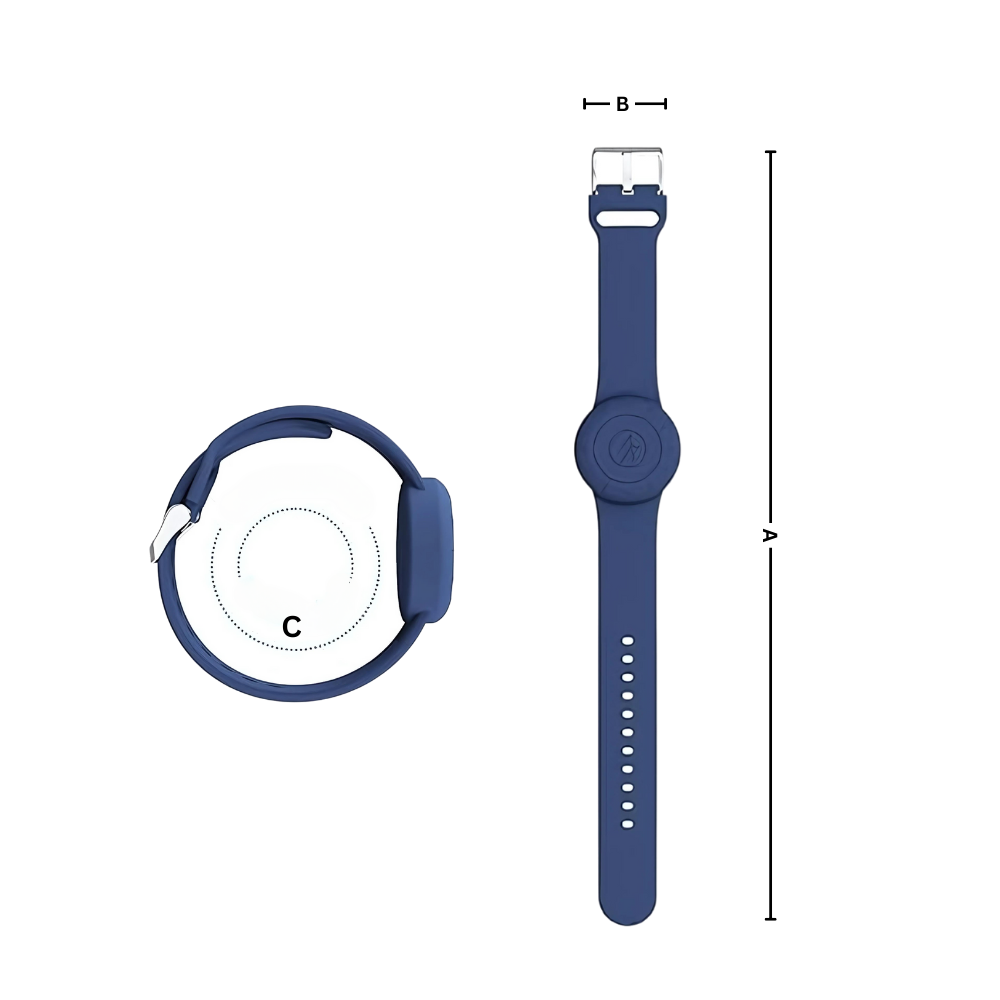Pulseira de silicone Universal para AirTag, com espaço para o dispositivo, design resistente e confortável, vista de perfil.