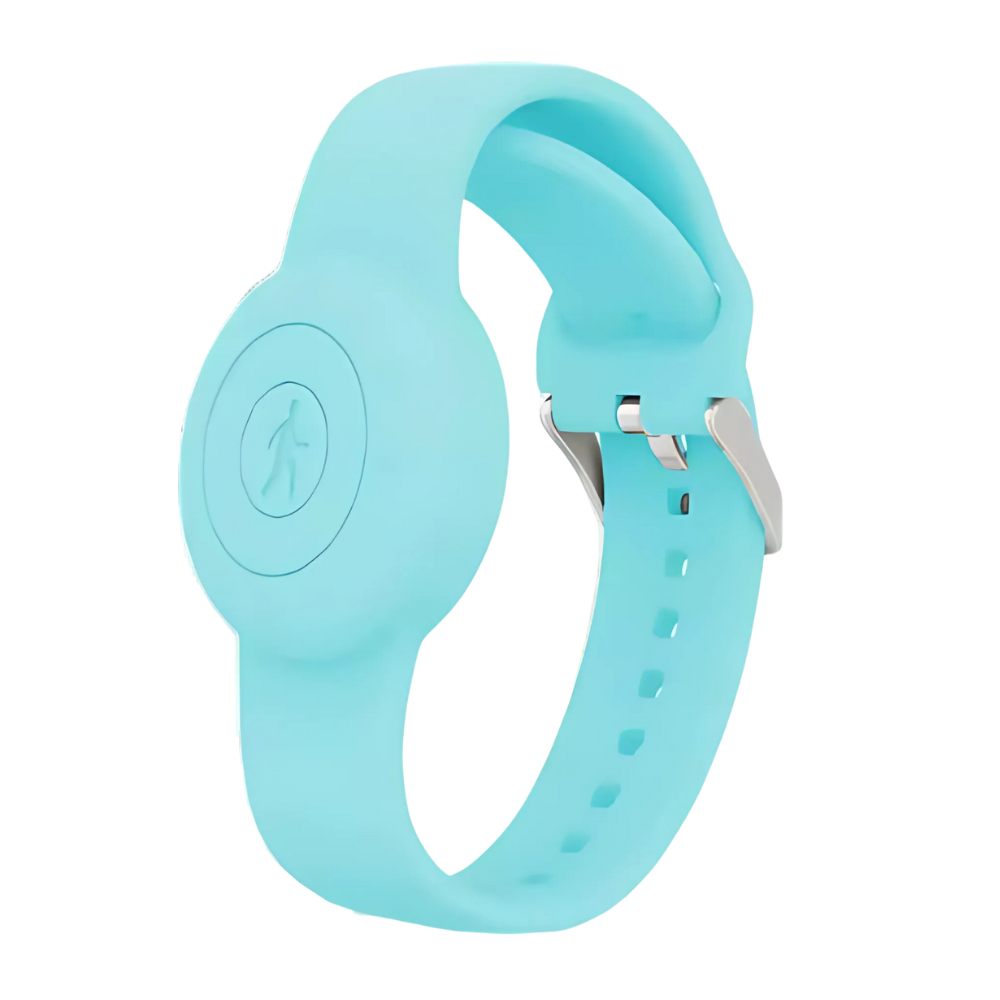 Bracelete de silicone Universal para AirTag na cor verde menta, ajustável e confortável para rastreamento portátil.