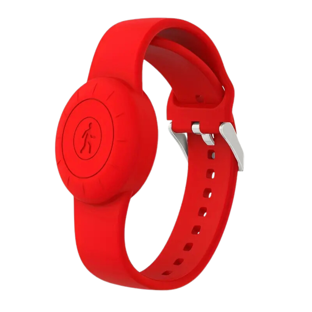 Pulseira de silicone Universal para AirTag, cor vermelha, com espaço para inserir o dispositivo, ideal para acompanhamento e segurança.