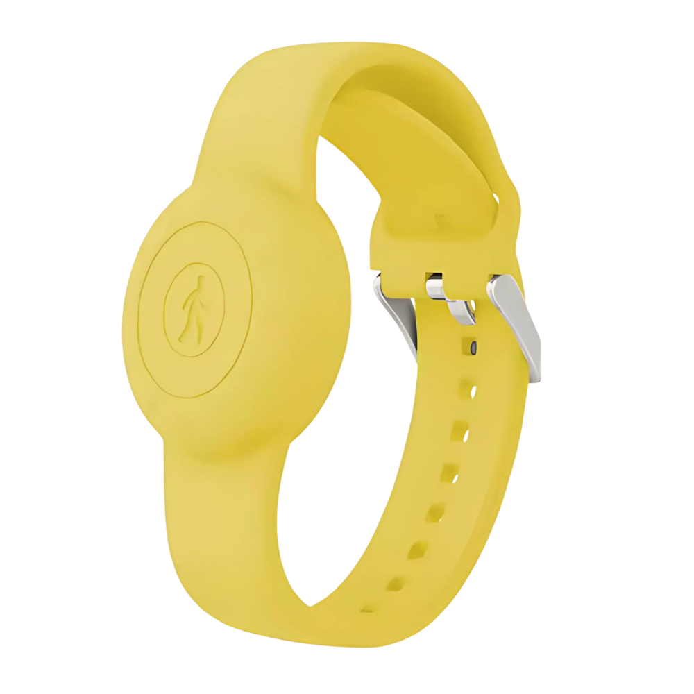 Pulseira de silicone para AirTag da Universal, em amarelo, design resistente e confortável, ideal para acompanhar seus pertences.