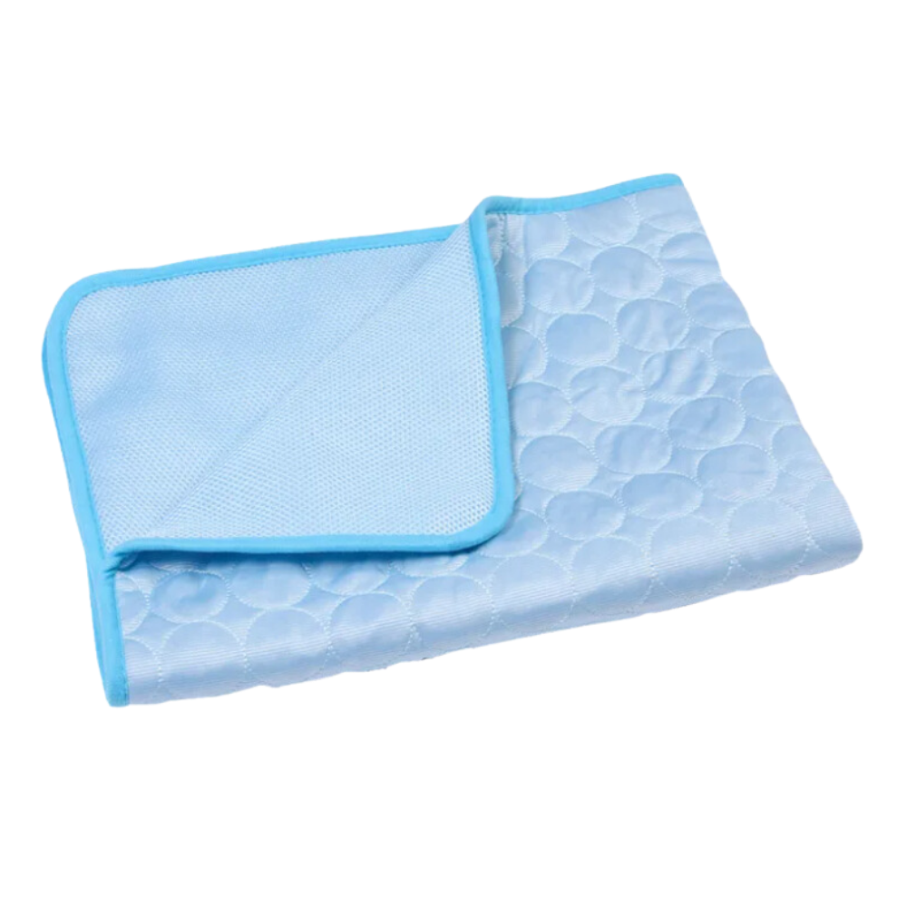 Tapete refrescante de seda para cães Follure, superfície azul claro, acessório confortável para pets em dias quentes