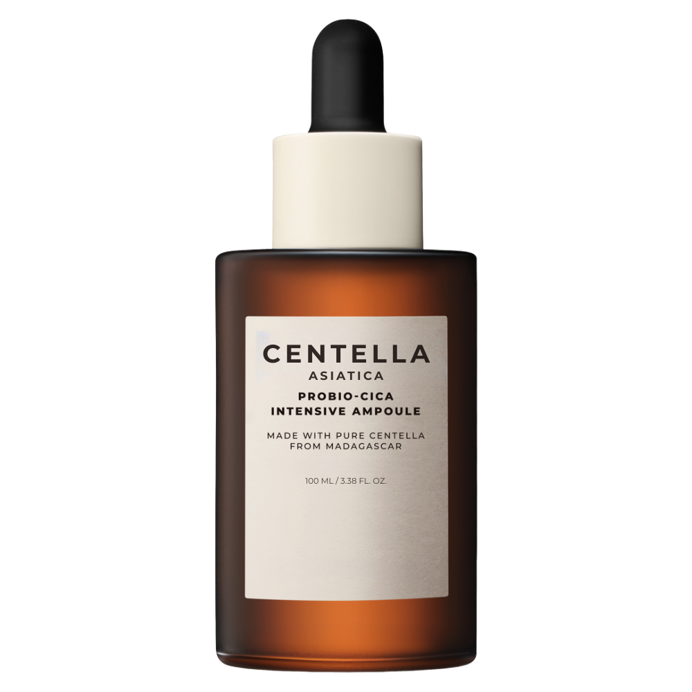 Serum à la centella de Skin1004 en flacons-ampoules pour soins de la peau, montré dans un flacon transparent avec liquide clair.